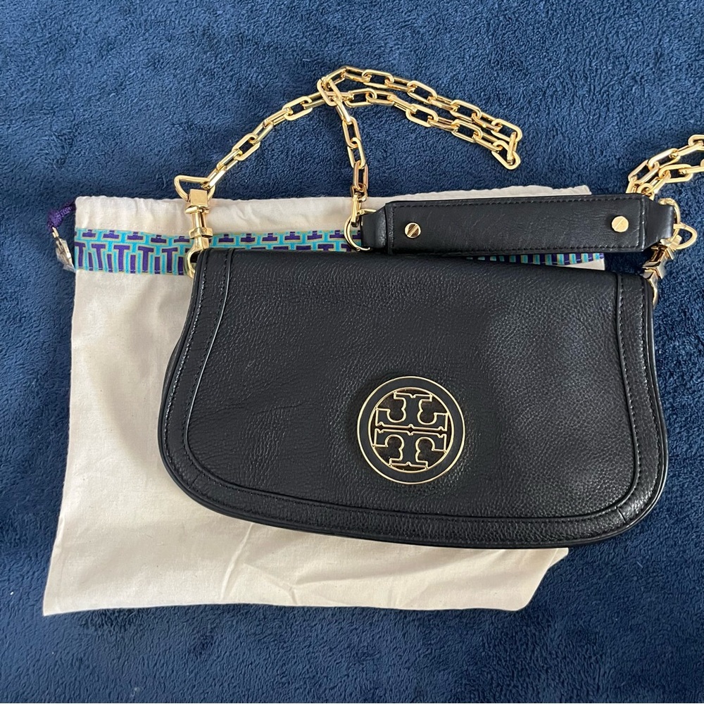 Tory Burch Black Shoulder/Clutch Bag with Gold Accents